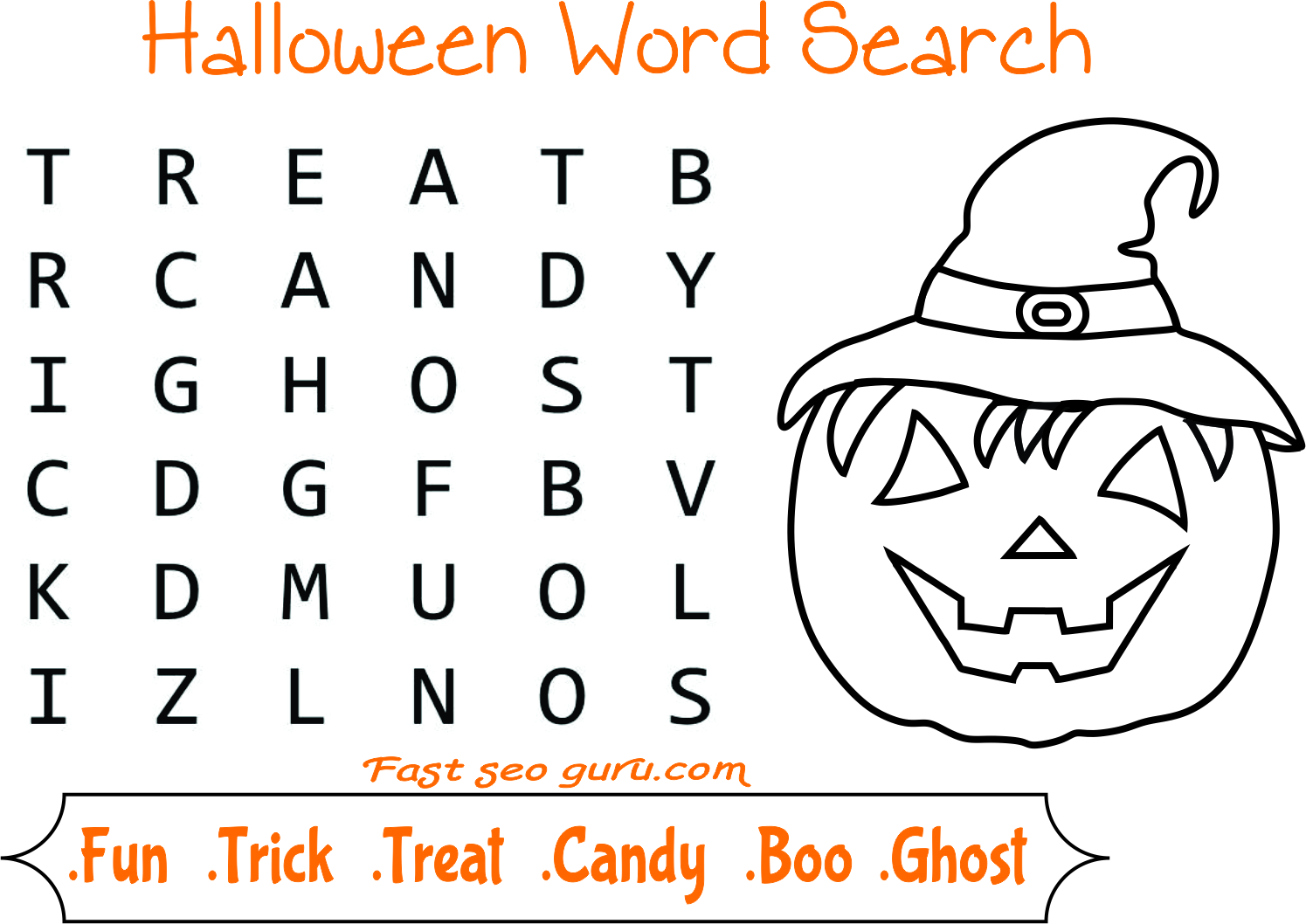 Easy halloween word search for kids